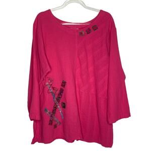 Nu Views Womens Size Large Pink Top Patchwork Texture Lagenlook Art to Wear